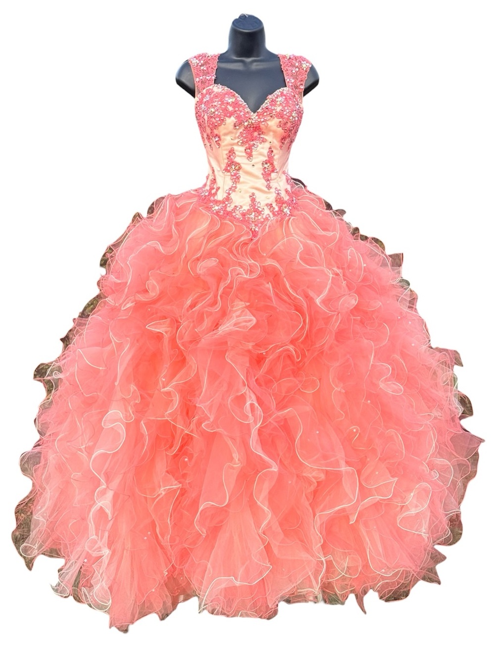 MoriLee Peach Pink Beaded Ruffle Formal Gown Pageant Prom Quinceanera Dress Long